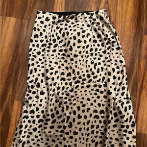 Beige and Black Leopard Print Midi Skirt